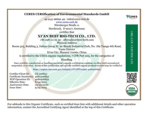 USDA Organic Certificate